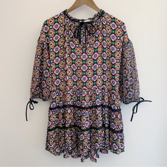 Alice + Olivia Arnette Mini Dress Small Tie Sleeves Multicolor - Picture 11 of 11